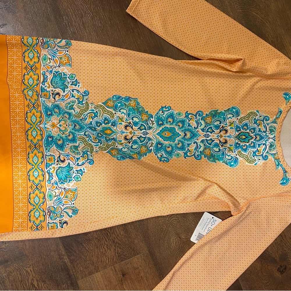 Elegant Orange and Teal Patterned Dress, NWT Cabana Life SPF 50 Dress/Coverup
